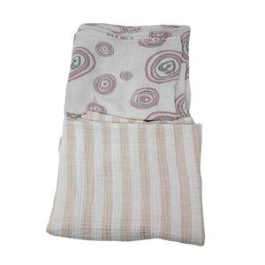 Lot 2 Aden + Anais Swaddle Blankets Receiving Pink White Muslin Cotton Baby Girl